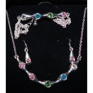 Rainbow Rhinestone Demi Parure (Necklace, Bracelet, Earrings)